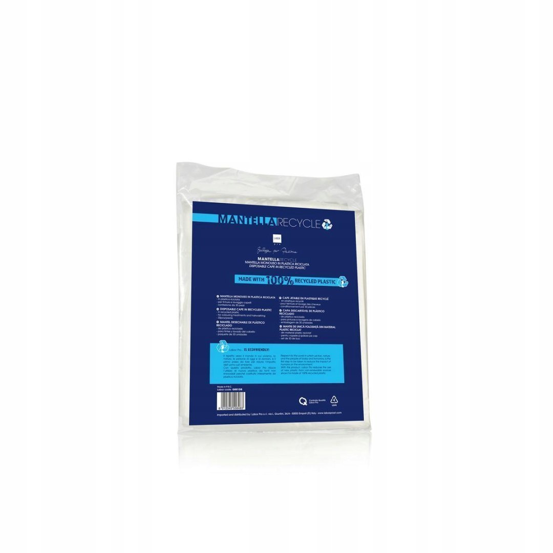 G001DBI , LABOR , JEDNORAZOWA PELERYNA Z RECYKLINGU 30 SZT BIAŁA
